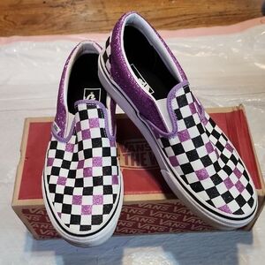 Vans Purple Glitter Checkered Slip-Ons